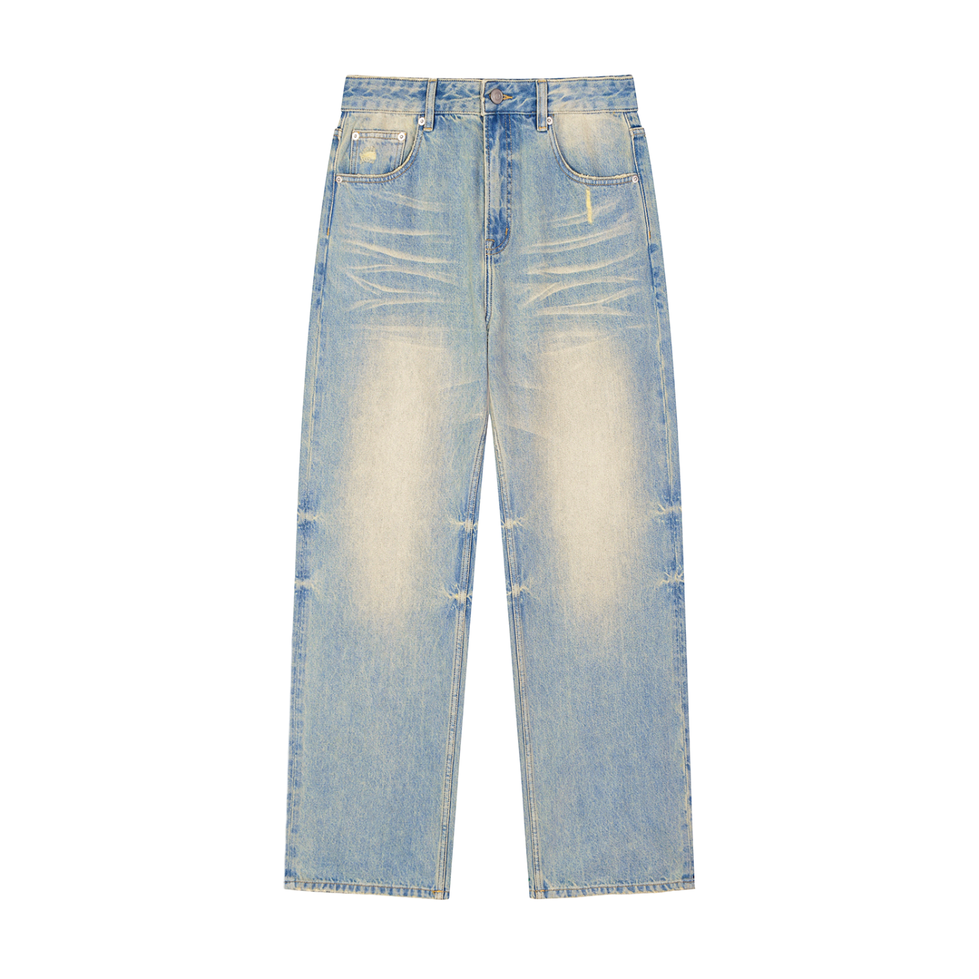 ODMPOD Daybreak Denim Jeans showing classic blue denim fabric with a relaxed fit and front pockets.