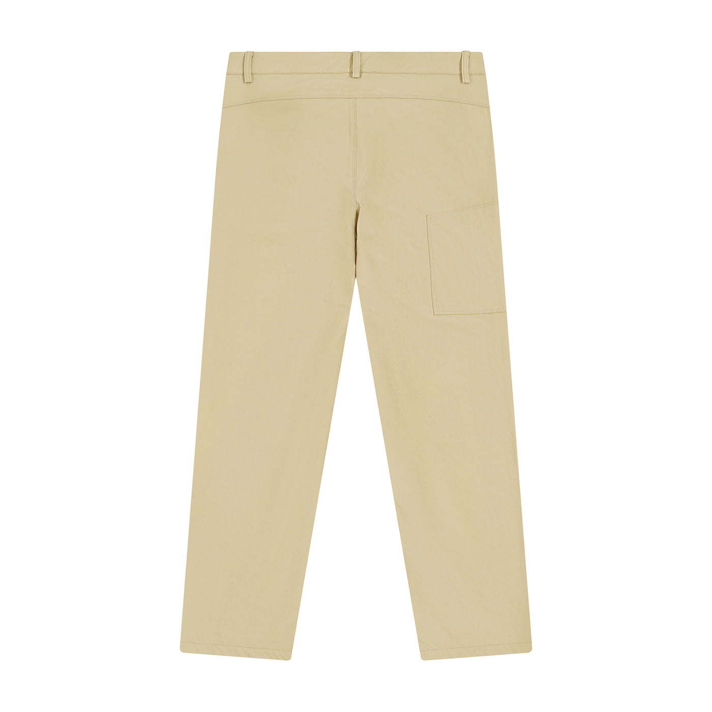 ODMPOD Avenue tapered pants in neutral fabric, showing a close-up of the sleek, tapered leg design and fabric texture.
