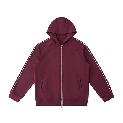 ODMPOD Northline Zip Hoodie in gray, featuring a front zipper and adjustable hood, displayed on a white background.