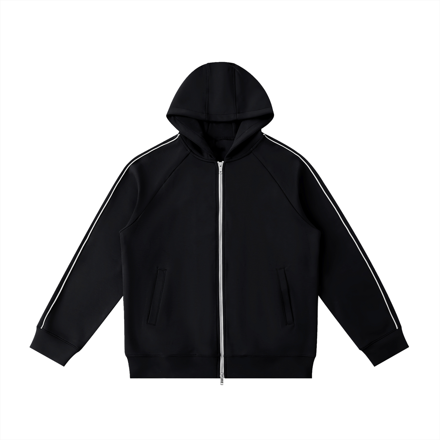 ODMPOD Northline Zip Hoodie in black, featuring a front zipper, hood, and casual fit, ideal for comfortable everyday wear.