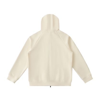 ODMPOD Northline Zip Hoodie with front zipper, drawstring hood, and ribbed cuffs, shown in a casual, comfortable fit.