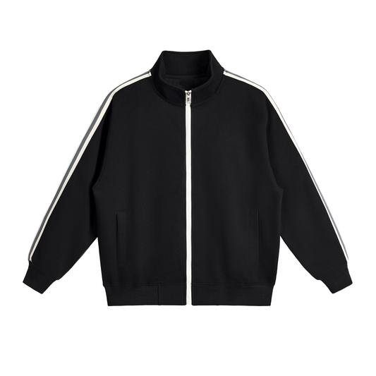 ODMPOD Northline Jacket displayed with front zipper, hood, and sleek design in black fabric.