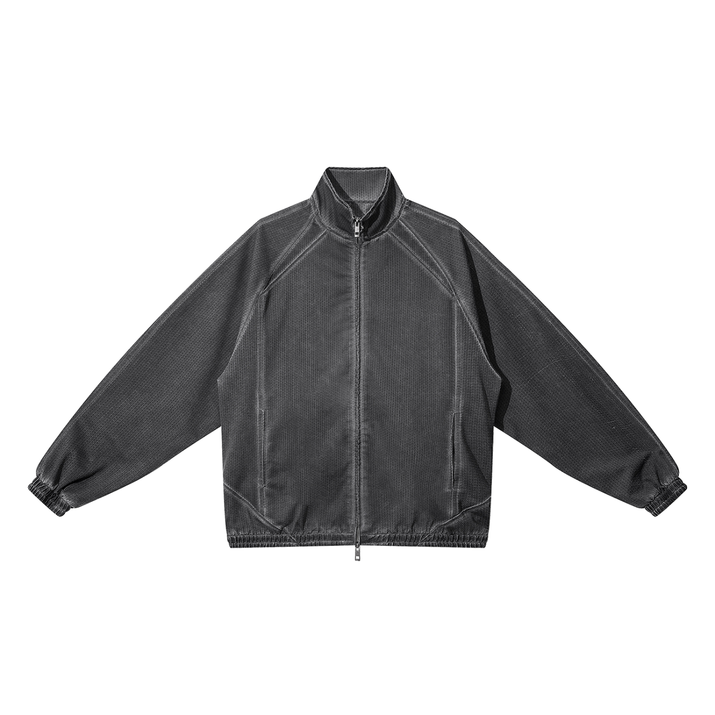ODMPOD Eclipse Jacket shown in black with a sleek design, featuring a front zipper and adjustable hood for outdoor wear.