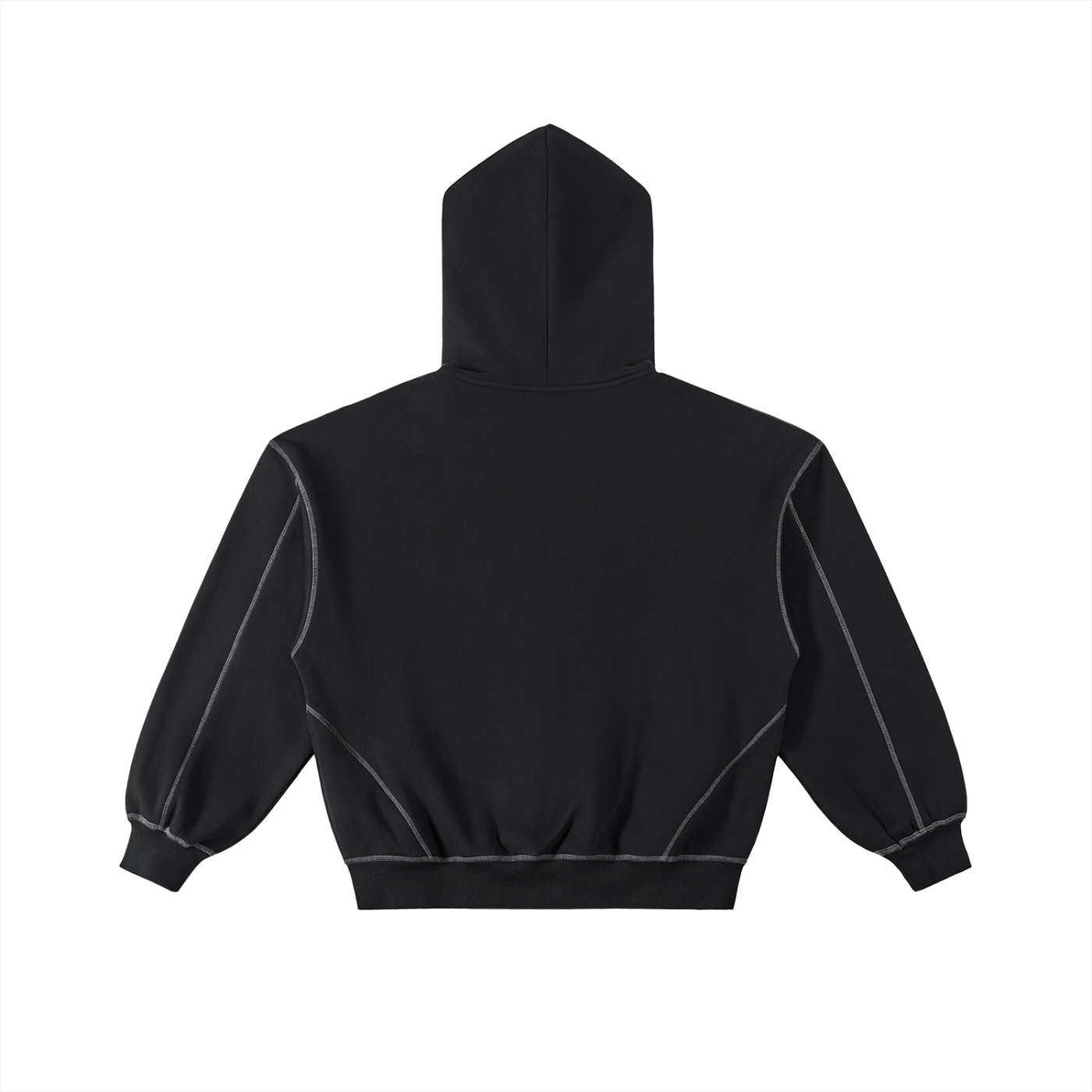ODMPOD Presence Zip Hoodie in black, featuring a front zipper, adjustable hood, and comfortable casual fit.