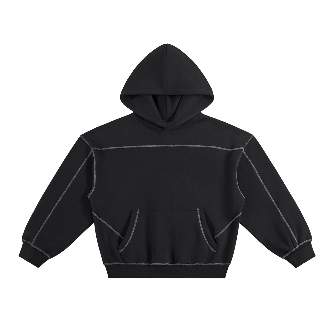 ODMPOD Presence Hoodie in black, featuring a front pocket and hood with drawstrings, displayed on a plain background.