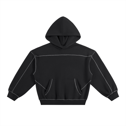 ODMPOD Presence Hoodie in black, featuring a front pocket and hood with drawstrings, displayed on a plain background.