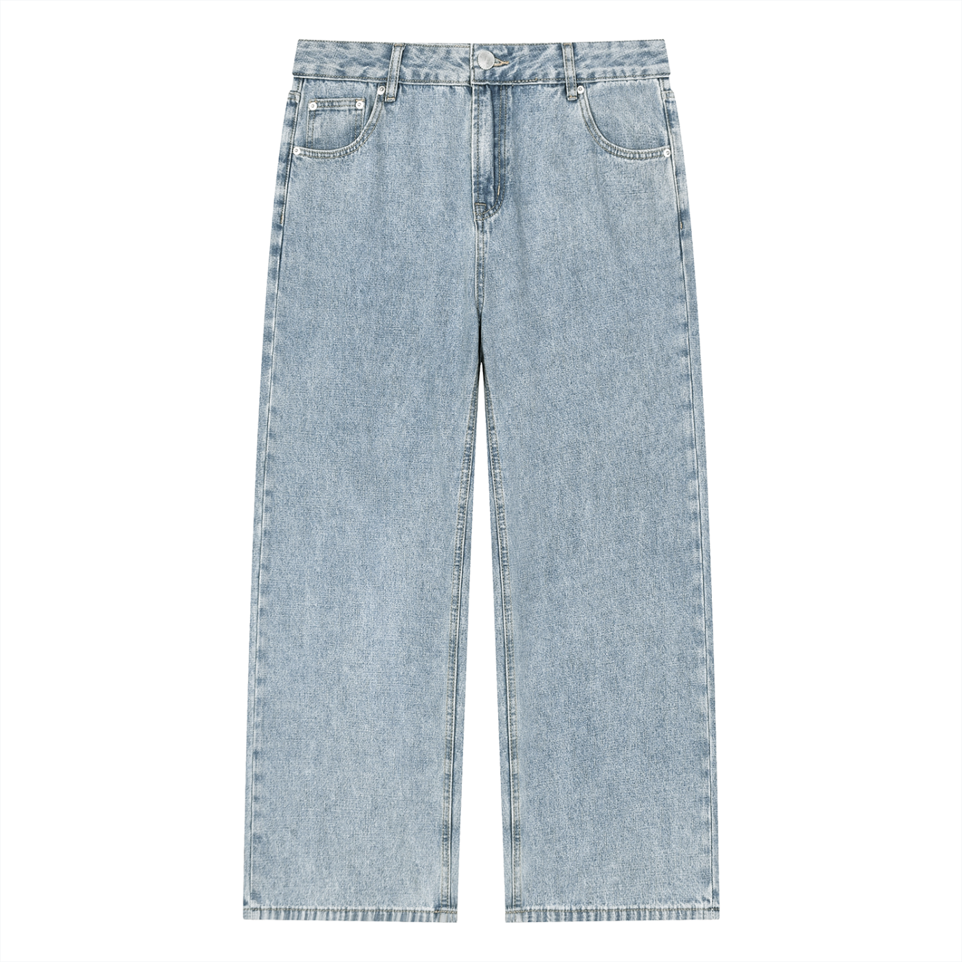 ODMPOD Outbound Denim Jeans showing classic blue denim fabric and stylish fit with front pockets and button closure.