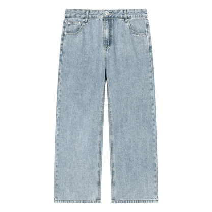 ODMPOD Outbound Denim Jeans showing classic blue denim fabric and stylish fit with front pockets and button closure.
