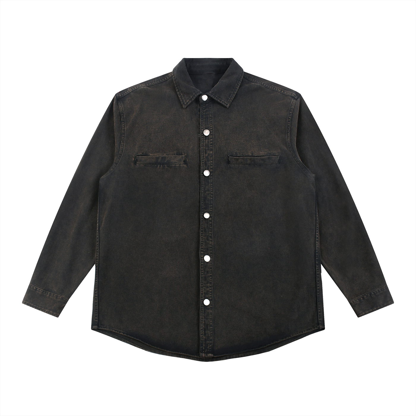 ODMPOD Outline Overshirt in neutral fabric, featuring a relaxed fit with button-up front and classic collar detail.