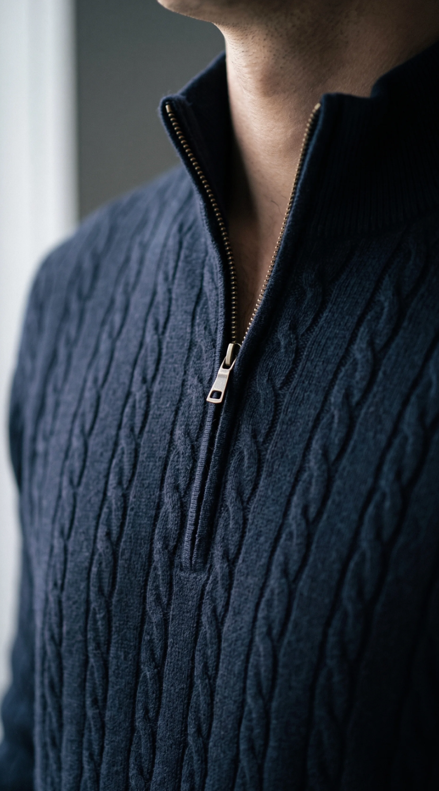 Cable knit collar detail